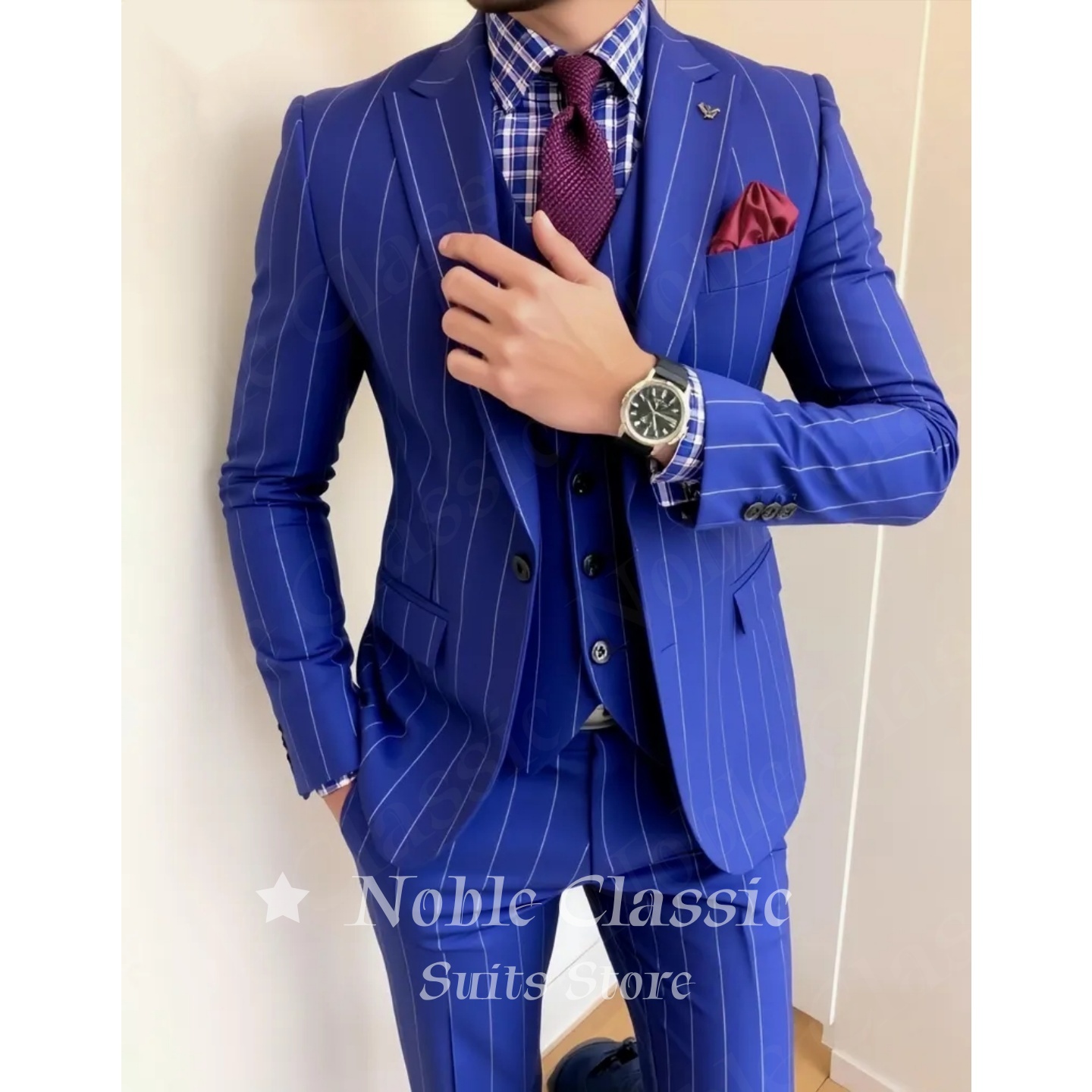 Мужской синий костюм-тройка в  – обзор и цена Men Formal Wear Wedding Guest