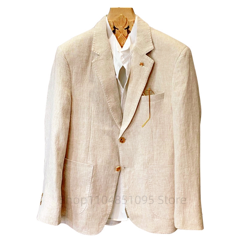 Бежевые мужские льняные пиджак – обзор и цена Men Formal Wear Top