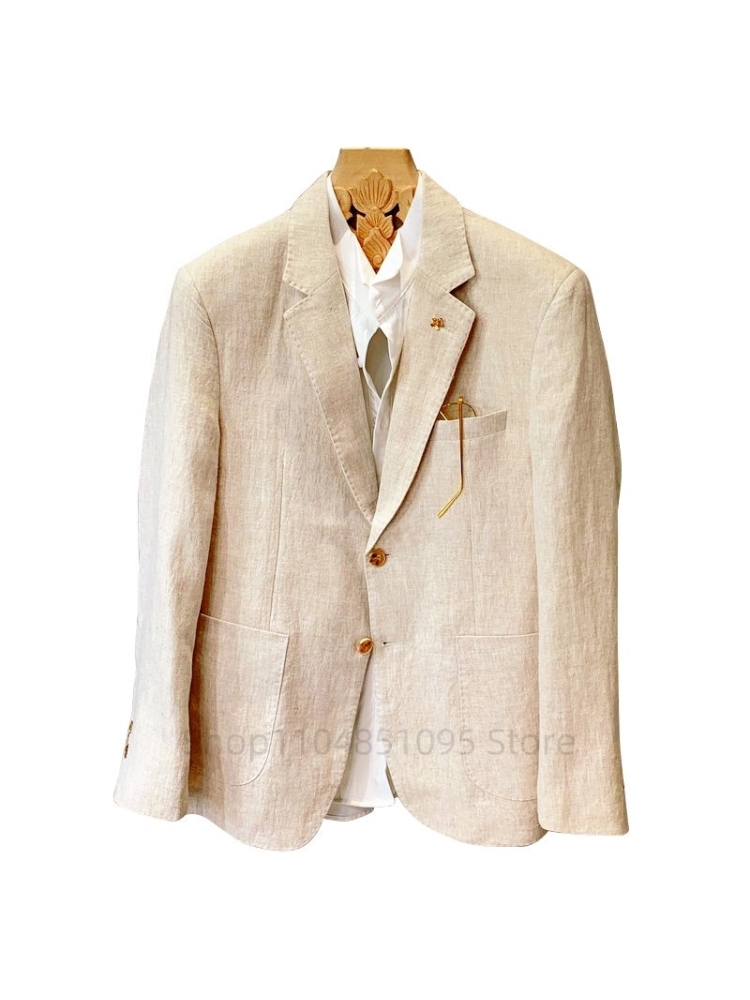 Бежевые мужские льняные пиджак – обзор и цена Men Formal Wear Top